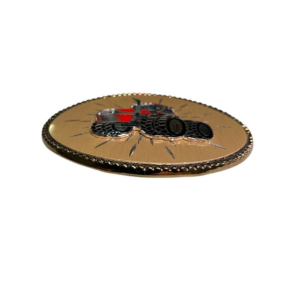 Vintage One International Harvester Case Tractor Enameled Belt Buckle Gold Tone - Picture 3 of 10